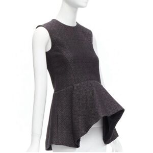CELINE Phoebe Philo black cotton jacquard waterfall peplum top size 40/US10